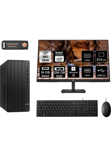 Pro Tower 290 G9 Intel Core I7 13700 16GB 256GB SSD 21.5" Fhd Monitör 8T2X1ES W11P Masaüstü Bilgisayar & Per4 USB Bellek 8T2X1ESMNT411
