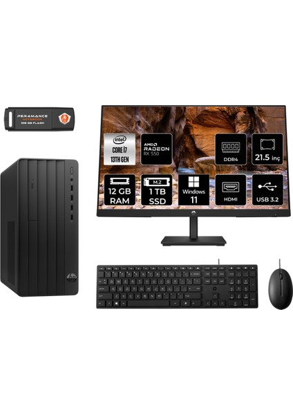 Pro Tower 290 G9 Intel Core I7 13700 12GB 1tb SSD RX550/4GB 21.5" Fhd Monitör W11P 8T2X1ES Masaüstü Bilgisayar & Per4 USB Bellek 8T2X1ESMNT1408