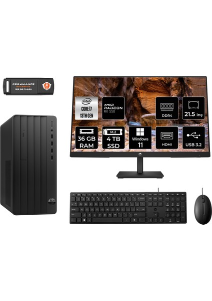 Pro Tower 290 G9 Intel Core I7 13700 36GB 4tb SSD RX550/4GB 21.5" Fhd Monitör W11P 8T2X1ES Masaüstü Bilgisayar & Per4 USB Bellek 8T2X1ESMNT1435