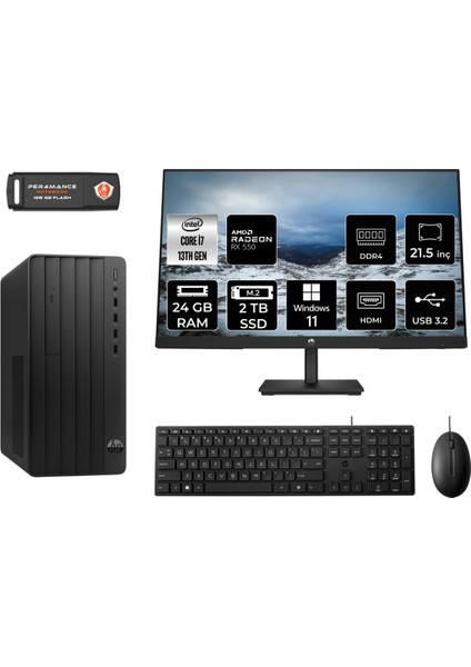 Pro Tower 290 G9 Intel Core I7 13700 24GB 2tb SSD RX550/4GB 21.5" Fhd Monitör W11H 8T2X2ES Masaüstü Bilgisayar & Per4 USB Bellek 8T2X2ESMNT1374