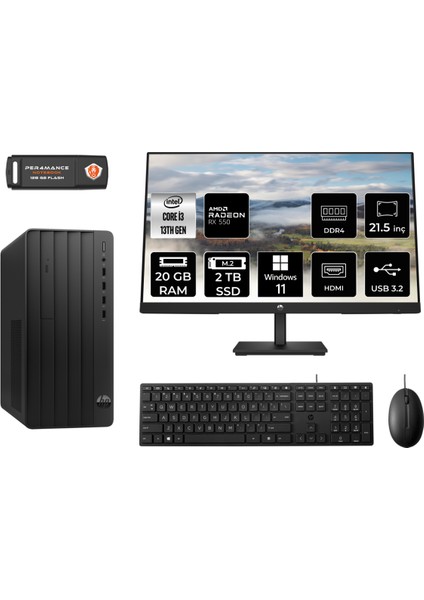 Pro Tower 290 G9 Intel Core I3 13100 20GB 2tb SSD RX550/4GB 21.5" Fhd Monitör W11H 8T2X0ES Masaüstü Bilgisayar & Per4 USB Bellek 8T2X0ESMNT1369