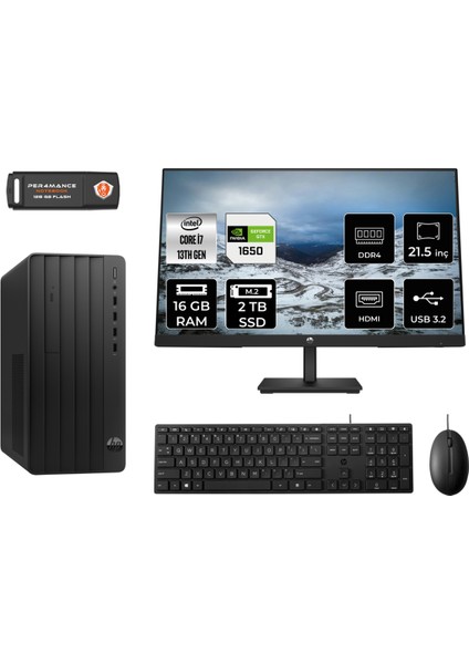 Pro Tower 290 G9 Intel Core I7 13700 16GB 2tb SSD GTX1650/4GB 21.5" Fhd Monitör Fdos 8T2X2ES Masaüstü Bilgisayar & Per4 USB Bellek 8T2X2ESMNT4314