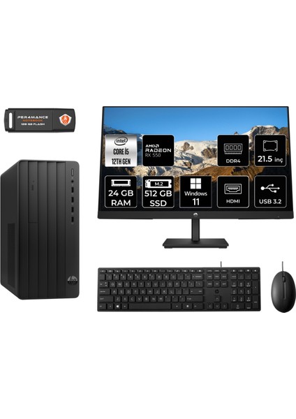 Pro Tower 290 G9 Intel Core I5 12500 24GB 512GB SSD RX550/4GB 21.5" Fhd Monitör W11P 6D3A5EA Masaüstü Bilgisayar & Per4 USB Bellek 6D3A5EAMNT1422