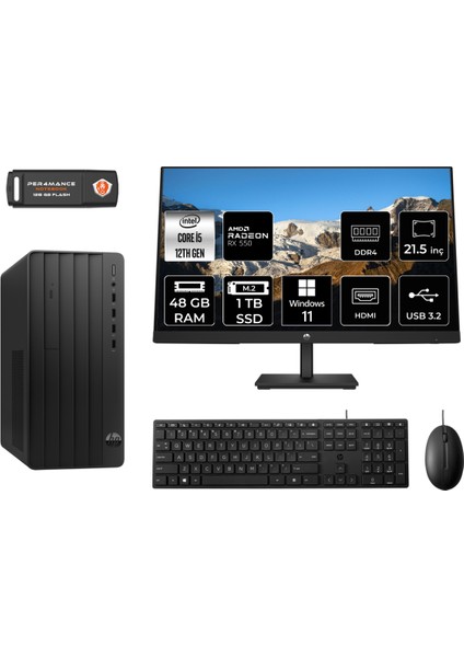 Pro Tower 290 G9 Intel Core I5 12500 48GB 1tb SSD RX550/4GB 21.5" Fhd Monitör W11H 6D3A5EA Masaüstü Bilgisayar & Per4 USB Bellek 6D3A5EAMNT1393