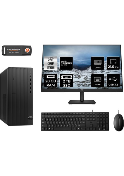 Pro Tower 290 G9 Intel Core I7 13700 20GB 2tb SSD RX550/4GB 21.5" Fhd Monitör Fdos 8T2X2ES Masaüstü Bilgisayar & Per4 USB Bellek 8T2X2ESMNT1319