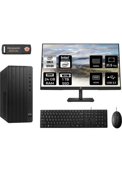 Pro Tower 290 G9 Intel Core I3 13100 24GB 1tb SSD 21.5" Fhd Monitör 8T2X0ES Fdos Masaüstü Bilgisayar & Per4 USB Bellek 8T2X0ESMNT323