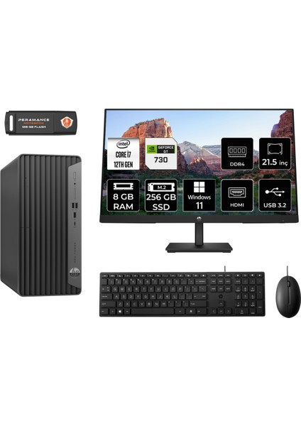 Pro Tower 400 G9 Intel Core I7 12700 8gb 256GB SSD GT730/4GB 21.5" Fhd Monitör W11P 6U3M9EA Masaüstü Bilgisayar & Per4 USB Bellek 6U3M9EAMNT2401