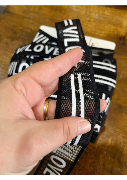 File Lastikli Yazılı Yıldızlı Şerit Dikiş Giyim Aksesuarı En 4 cm (1 Metre )