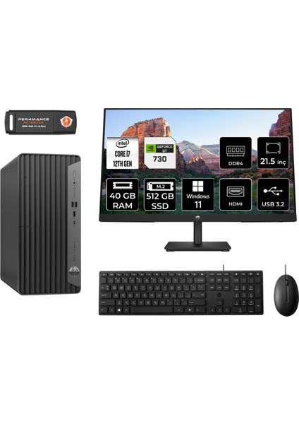 Pro Tower 400 G9 Intel Core I7 12700 40GB 512GB SSD GT730/4GB 21.5" Fhd Monitör W11P 6U3M9EA Masaüstü Bilgisayar & Per4 USB Bellek 6U3M9EAMNT2437