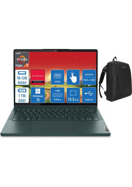 Yoga 6 13ABR8 Ryzen 5 7530U 16GB 1tb SSD 13.3" Wuxga IPS Dolby Vision® Windows 11 Pro Dokunmatik Bilgisayar 883B2008FTXWP05