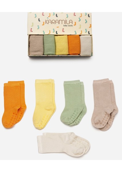 5'li Set Bebek Çorap Doğal Bambu ( 6 Ay Sonrası Kaydırmaz Taban Silikonlu ) fırsatları
