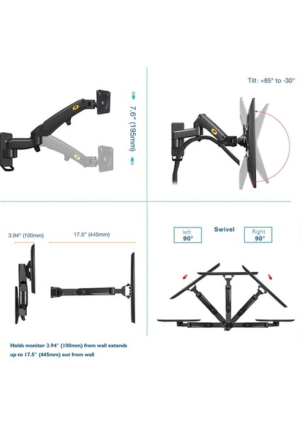 North Bayou Nb F150 17"-35" Duvara Montaj Amortisörlü Monitör Standı Yeni Versiyon