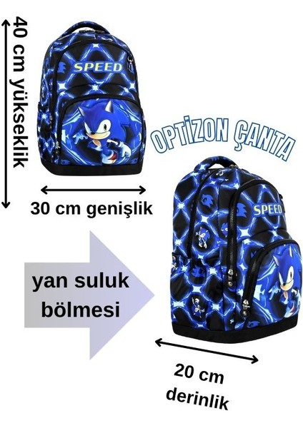 Sonıc Desenli Beşli Erkek Çocuk Ilkokul Sonic Okul Çantası + Termal Beslenme Seti + Kalemlik + Suluk fiyatları