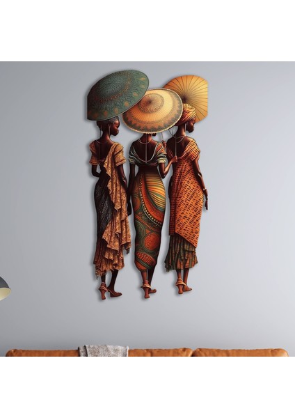 Steel Art Dec Şemsiyeli Afrikalı Kadınlar Renkli Metal Tablo fiyatları