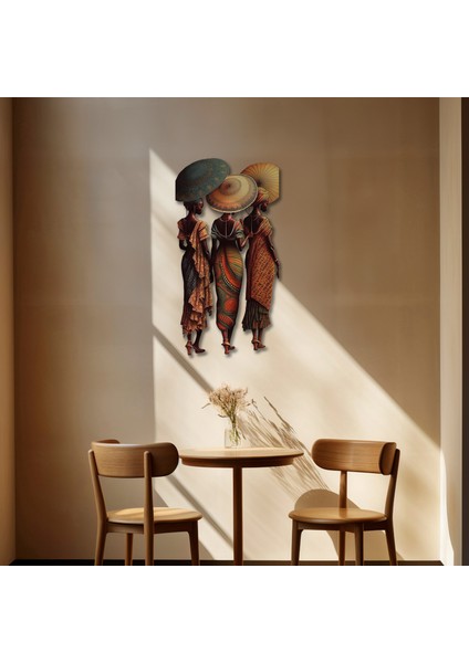 Steel Art Dec Şemsiyeli Afrikalı Kadınlar Renkli Metal Tablo modelleri