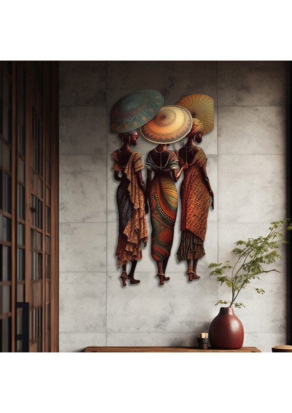 Steel Art Dec Şemsiyeli Afrikalı Kadınlar Renkli Metal Tablo fırsatları