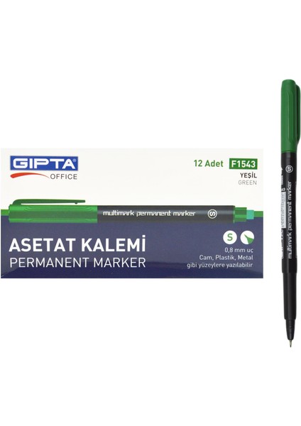 Permanent Asetat Kalemi Silgili S Uç 12 Adet Yeşil F1543