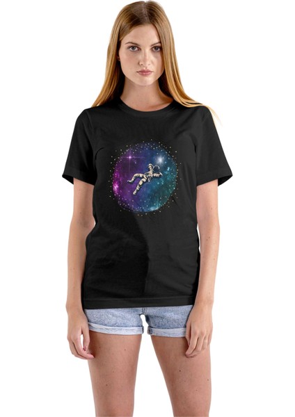 Astronot Tshirt Siyah Unisex Tişört