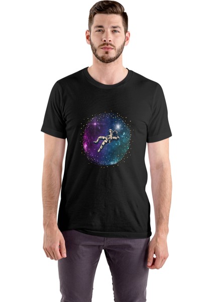 Astronot Tshirt Siyah Unisex Tişört