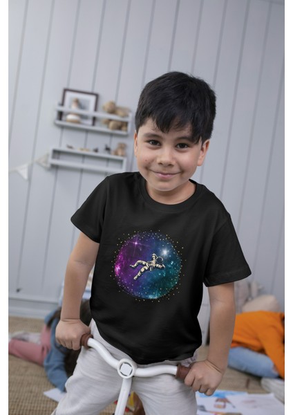 Astronot Tshirt Siyah Unisex Tişört