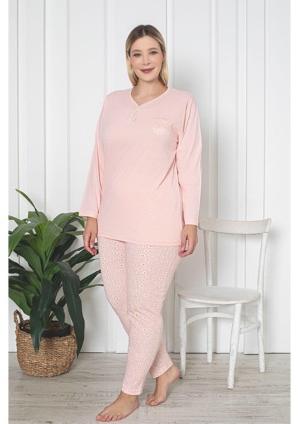 Farya Home X-Dreamy Büyük Beden Pamuklu Desenli Uzun Kollu Pijama Takımı