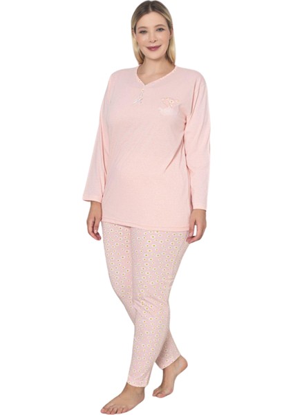 Farya Home X-Dreamy Büyük Beden Pamuklu Desenli Uzun Kollu Pijama Takımı