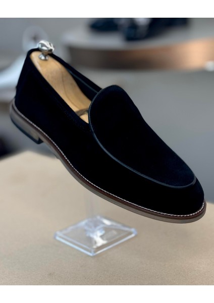 Italyan Stil Iç Dış Naturel Süet Erkek Ayakkabı Siyahl T12889