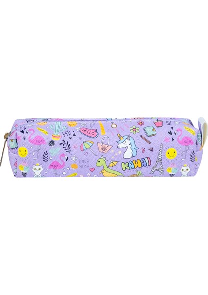Kalem Kutusu Unicorn-Flamingo Kawaii Desen Kare Tasarım Vegan Deri