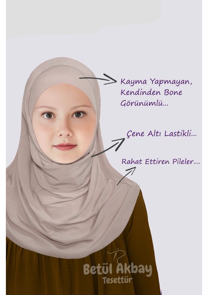 Kız Çocuk Pratik Başörtü Meryem Model Bej