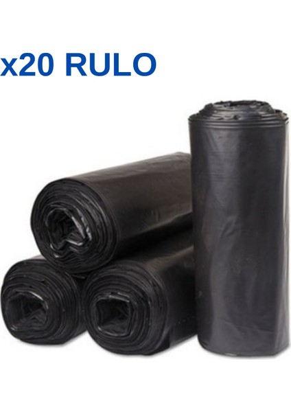 Kalın Çöp Torbası 400 gr x 20 Rulo Siyah Çöp Poşeti 80X110 cm Jumbo Büzgülü Çöp Torbası