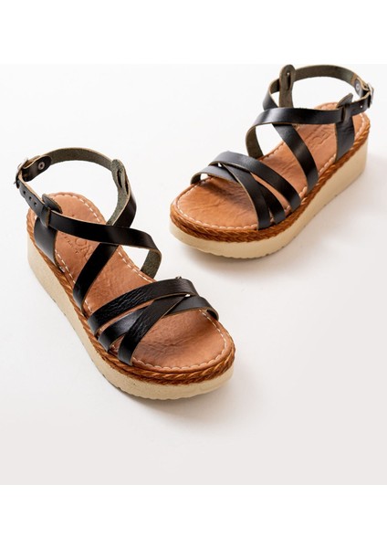 730-153 Siyah Ortopedik Deri Dolgu Kadın Sandalet fırsatları