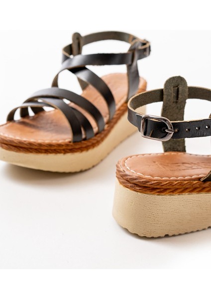 730-153 Siyah Ortopedik Deri Dolgu Kadın Sandalet indirimleri