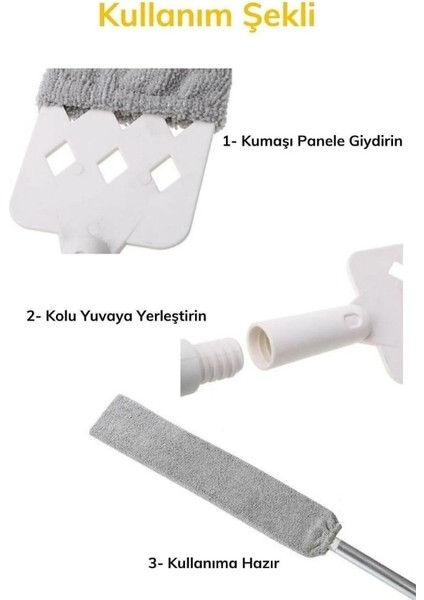 Mikrofiber Başlıklı Pratik Dip Köşe Raf Temizleme Mopu Sihirli Toz Alma Fırçası (Yedek Bez Ile)