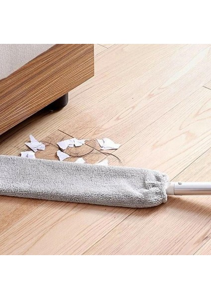 Mikrofiber Başlıklı Pratik Dip Köşe Raf Temizleme Mopu Sihirli Toz Alma Fırçası (Yedek Bez Ile)