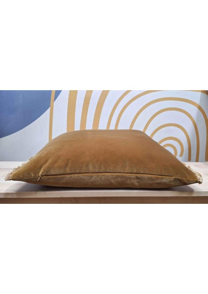 Camel Mat Kadife Kırlent Kılıfı, Fırfırlı Camel Kadife Kırlent Kılıfı modelleri