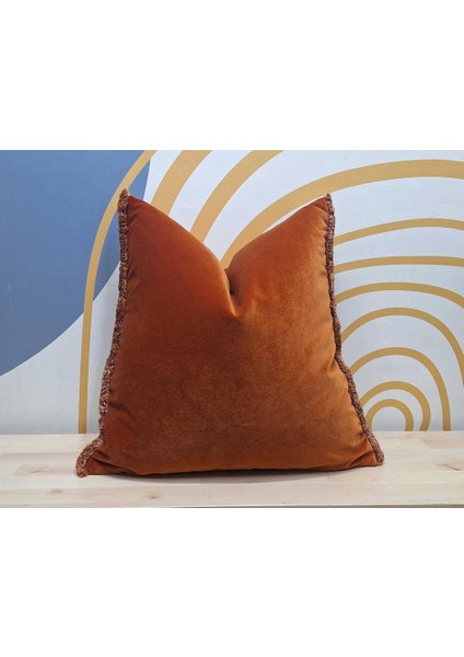 Terracotta Mat Kadife Kırlent Kılıfı, Fırfırlı Kadife Kırlent Kılıfı
