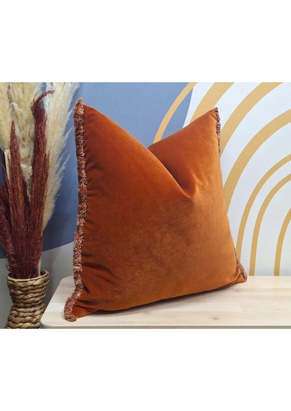 Terracotta Mat Kadife Kırlent Kılıfı, Fırfırlı Kadife Kırlent Kılıfı indirimleri