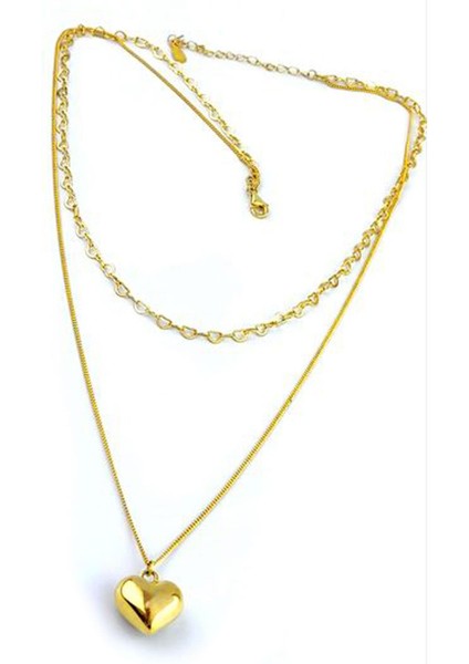 Italyan 925 Ayar Gümüş Üzerıne Altın Kaplama Ikili Bombeli Kalp Kolye fiyatları