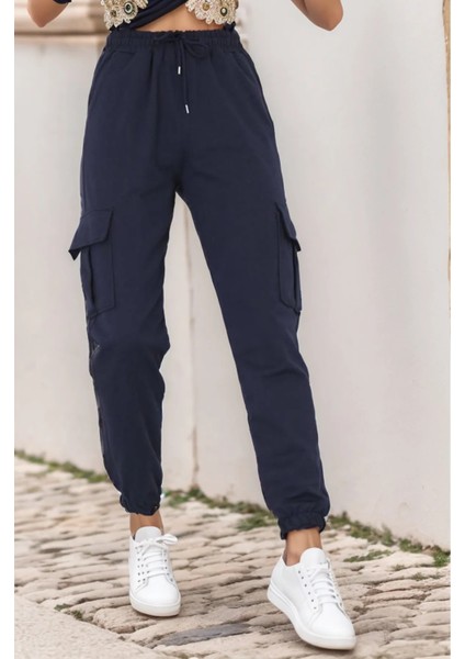 Kadın Lacivertpremıum Kargo Cepli Jogger Eşofman Altı