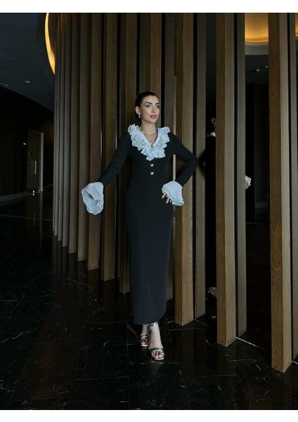 Tasarım Uzun Yaka Fırfır Detay Joker Elbise indirimleri