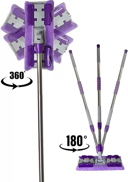 Mor Mandallı Mikrofiber Mop, Fayans, Duvar, Yer Mopu, Yüzey Temizlik (1 Adet Yedek Bez Hediyeli)