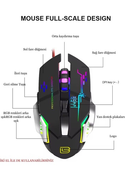 2.4ghz Bluetooth Kablosuz Oyun Gaming ve Ofis Faresi Mouse LED 7 Renk Rgb Pc Dizüstü USB Mouse