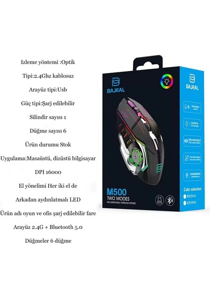 2.4ghz Bluetooth Kablosuz Oyun Gaming ve Ofis Faresi Mouse LED 7 Renk Rgb Pc Dizüstü USB Mouse