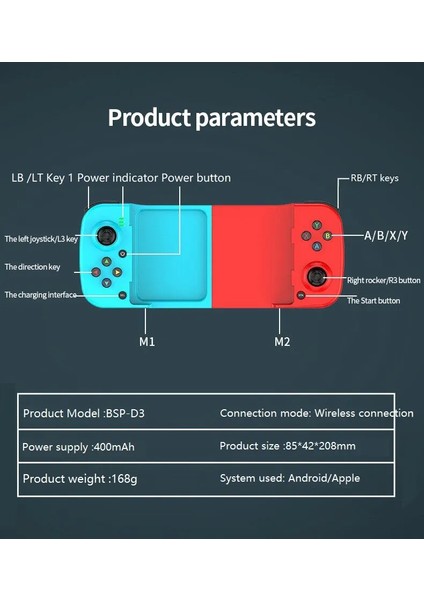 Kablosuz Bluetooth D3 Apple Ios Android Için Gamepad Joyistik Teleskopik Oyun Denetleyici