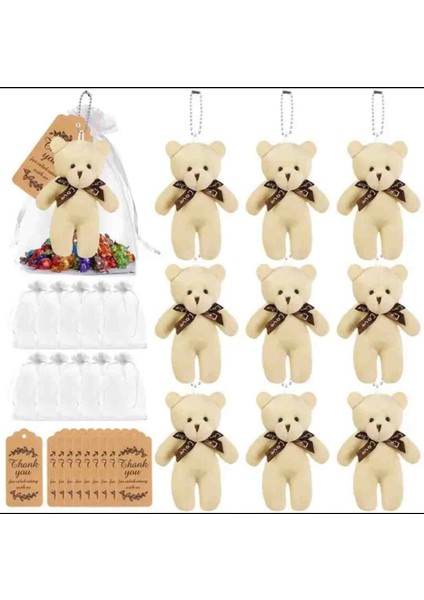 Yumoş Mini Peluş Ayıcık 10'lu Takım Tatlı Şirin Çanta Aksesuarı Eğlenceli Koleksiyon Anahtarlık Renkli Özel Hediye Seti