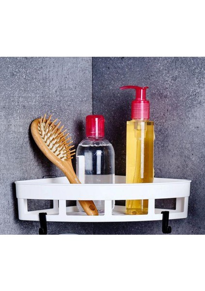 Main Shop 2’li Köşe Üçgen Düzenleyici Yapışkanlı Mutfak ve Banyo Rafı, Şampuan, Sabun, Duş Jeli Beyaz Renk