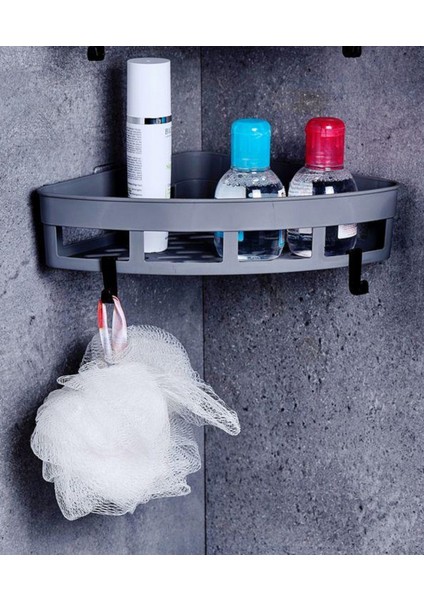 Main Shop 2’li Köşe Üçgen Düzenleyici Yapışkanlı Mutfak ve Banyo Rafı, Şampuan, Sabun, Duş Jeli Antrasit Renk