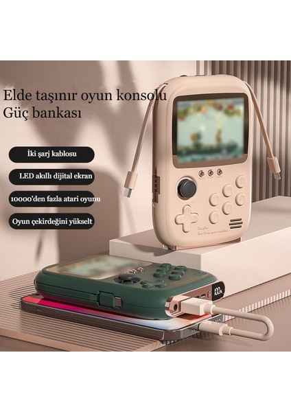 Taşınabilir 3.2 Inç Mini Oyun Konsolu ve Çift Şarj USB Power Güç Bank Retro Çocuk Oyunları 10000