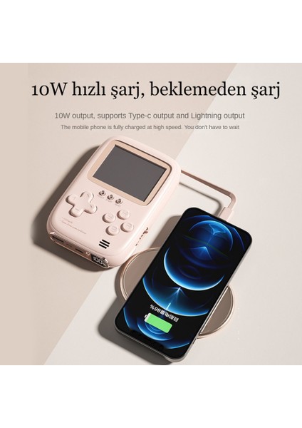 Taşınabilir 3.2 Inç Mini Oyun Konsolu ve Çift Şarj USB Power Güç Bank Retro Çocuk Oyunları 10000