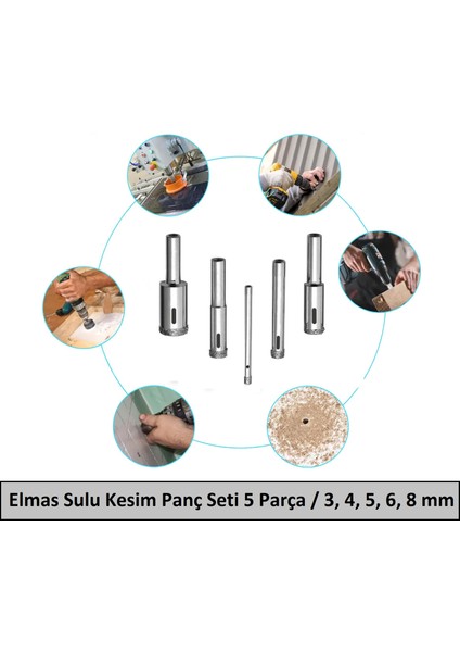 Cam Mermer Granit Fayans Delici Panç Seti Sulu Kesim Seti 5 Parça